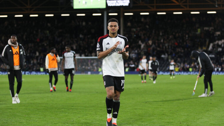 Rodrigo Muniz of Fulham at the final whistle during the Premier League match between Fulham and Aston Villa