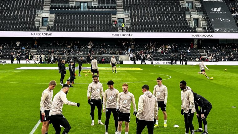 Fulham players warming up at Craven Cottage